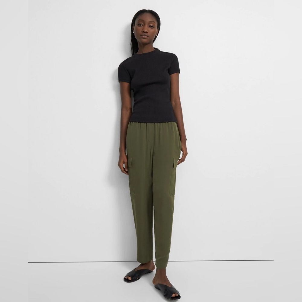 Theory Women's Silk Utility Pull-On Ankle Length Cargo Pants Bonsai color size S